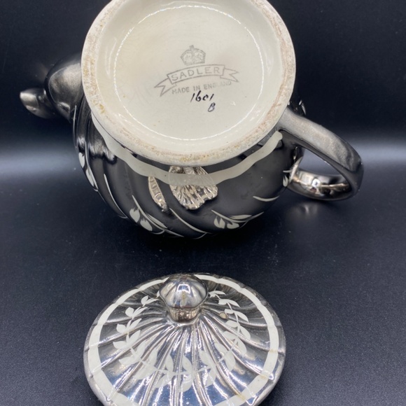 Sadler Tea Pot #1601 B silver swirl with white leaves VTG 1940's UK - Picture 7 of 8